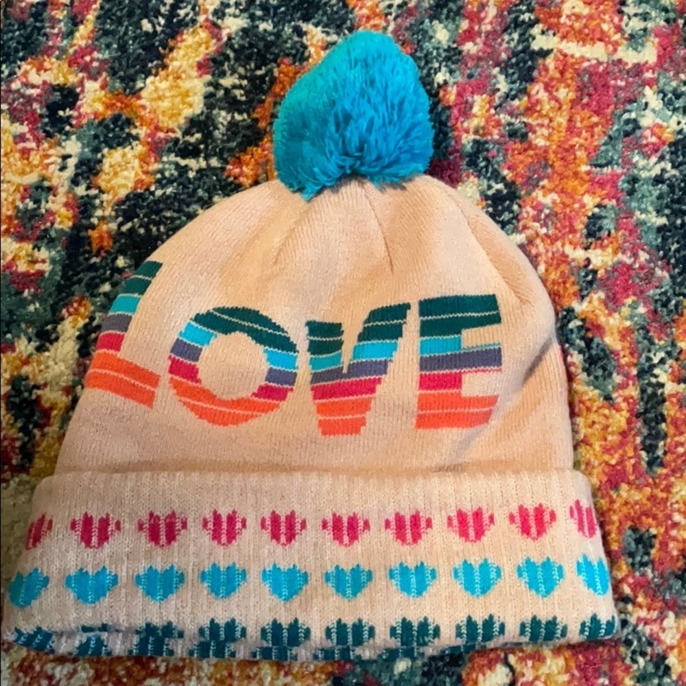Chaser LOVE pink hearts Pom Pom winter hat